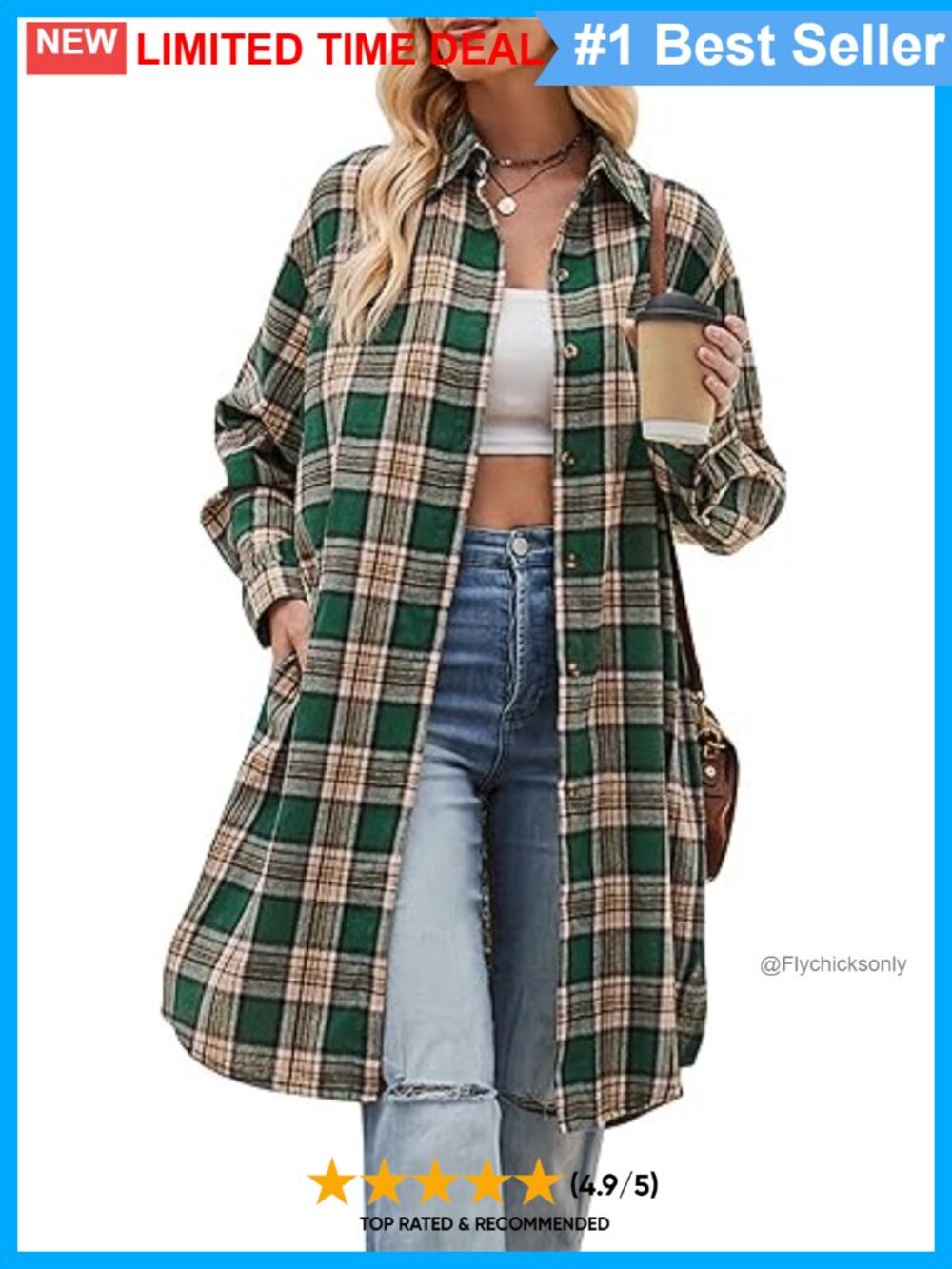 Long Flannel Shirt Jacket Buffalo Plaid Shacket Button Down Knee Length
